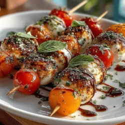 If you're looking for a delightful appetizer that bursts with flavor and is visually stunning, look no further than Caprese Delight Skewers. This dish artfully combines the classic Italian salad ingredients of ripe tomatoes, creamy mozzarella, and fragrant basil, presenting them in a convenient and appealing format. Perfect for casual gatherings or formal events, these skewers are not only easy to prepare but also showcase the essence of fresh, seasonal ingredients.