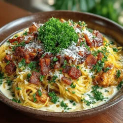 In the realm of healthy eating, spaghetti squash has emerged as a popular alternative to traditional pasta, appealing to those seeking nutritious and low-carb meal options. This versatile vegetable not only offers a unique texture but also serves as a blank canvas for various sauces and toppings, making it an ideal ingredient for creative culinary endeavors. One such delightful dish is Spaghetti Squash Alfredo with Crispy Bacon, a sumptuous recipe that combines the creamy richness of Alfredo sauce with the savory crunch of bacon.