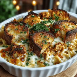When it comes to comfort food, few dishes can rival the creamy decadence of Chicken Alfredo. Now, imagine combining that luscious sauce with the crispy, buttery goodness of garlic bread. Enter the Golden Garlic Bread Chicken Alfredo Bake—a delectable fusion that is sure to become a staple in your home. This dish features tender pieces of rotisserie chicken enveloped in a rich Alfredo sauce, topped with a golden, crunchy garlic bread layer that adds an irresistible texture. It’s an indulgent meal that’s perfect for family dinners, gatherings with friends, or a cozy night in when you want something satisfying without spending hours in the kitchen.