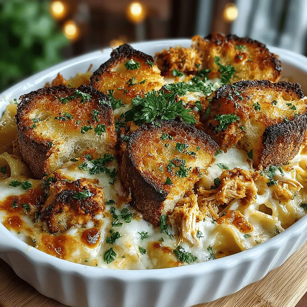 When it comes to comfort food, few dishes can rival the creamy decadence of Chicken Alfredo. Now, imagine combining that luscious sauce with the crispy, buttery goodness of garlic bread. Enter the Golden Garlic Bread Chicken Alfredo Bake—a delectable fusion that is sure to become a staple in your home. This dish features tender pieces of rotisserie chicken enveloped in a rich Alfredo sauce, topped with a golden, crunchy garlic bread layer that adds an irresistible texture. It’s an indulgent meal that’s perfect for family dinners, gatherings with friends, or a cozy night in when you want something satisfying without spending hours in the kitchen.
