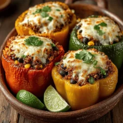 Stuffed bell peppers are a beloved dish that has made its way into kitchens around the world, celebrated for their vibrant appearance and versatility. This dish, which typically features a hollowed-out bell pepper filled with a variety of ingredients, can be tailored to suit countless tastes and dietary preferences. Among the many variations, Quinoa Fiesta Stuffed Bell Peppers stand out as a particularly nutritious and colorful option. This recipe not only showcases the delightful crunch of bell peppers but also highlights the wholesome goodness of quinoa, making it an ideal choice for anyone looking to enjoy a healthy, satisfying meal.
