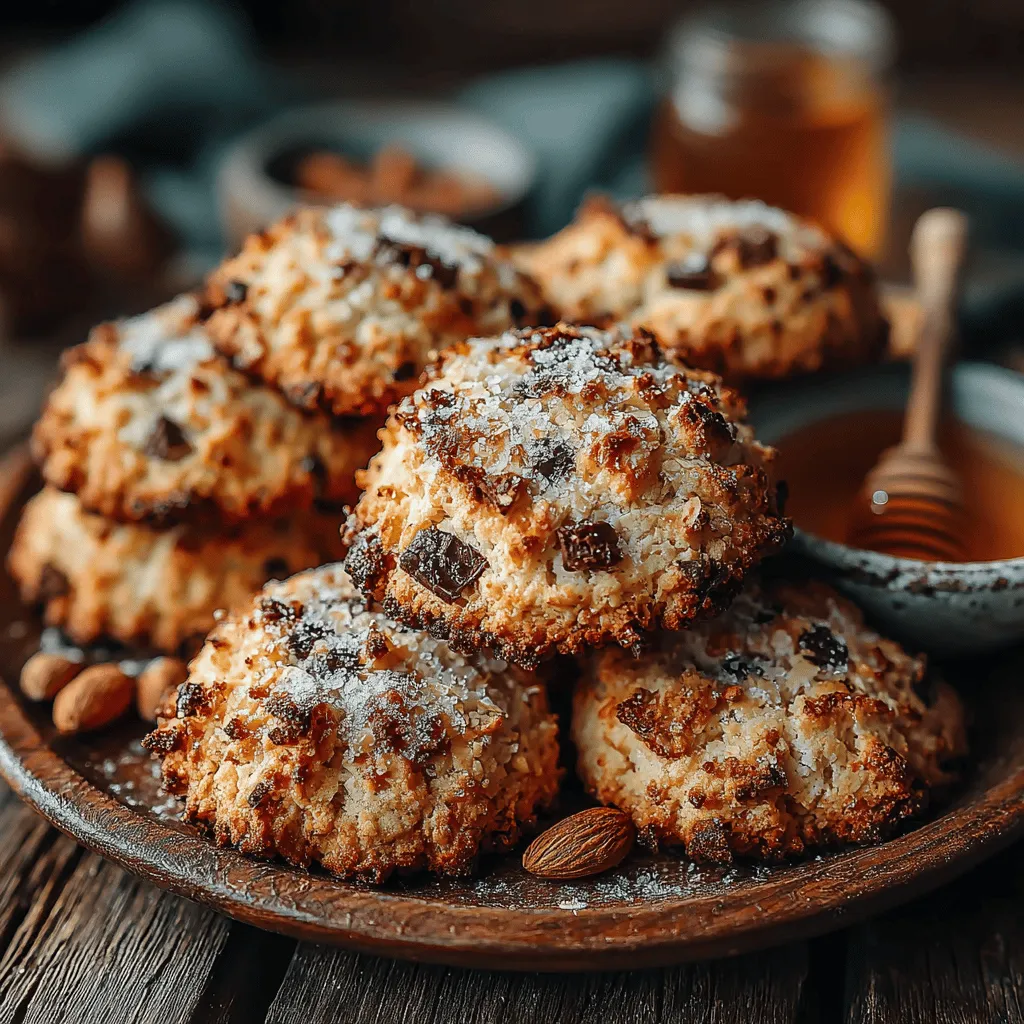 Start by gathering your dry ingredients. In a large mixing bowl, combine 2 cups of rolled oats, 1 cup of almond flour, 1 teaspoon of cinnamon, 1/2 teaspoon of nutmeg, and 1/2 teaspoon of salt. Using a whisk or a spoon, mix these ingredients thoroughly until they are well incorporated. This step is crucial as it ensures that the flavors are evenly distributed throughout the cookie dough. The oats provide a hearty texture, while the almond flour adds a nutty flavor and a hint of moisture. The spices will infuse the cookies with warmth and depth, creating an inviting aroma as they bake.