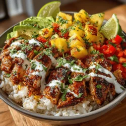 In recent years, burrito bowls have surged in popularity, offering a delicious and customizable alternative to traditional burritos. This trend has captivated food enthusiasts from all walks of life, from busy professionals seeking quick yet satisfying meals to health-conscious individuals looking for balanced options. One standout version that embodies the essence of this culinary craze is the Tropical Pineapple Chicken Burrito Bowl. This dish combines the vibrant flavors of fresh pineapple with marinated chicken breast, creating a harmonious blend of sweet and savory that tantalizes the taste buds.
