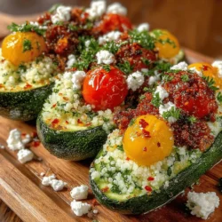 Zesty Stuffed Zucchini with Couscous & Feta is a delightful recipe that embodies freshness, nutrition, and culinary creativity. This dish is not only visually appealing but also a fantastic option for those looking for a vegetarian-friendly meal that doesn't compromise on flavor. Zucchini, the star of the show, acts as a versatile vessel, holding a delicious mixture of couscous, feta cheese, and aromatic herbs, making it an inviting addition to any dinner table. Whether you're preparing a cozy family meal or impressing guests, this stuffed zucchini dish is sure to please and satisfy.